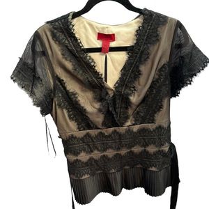 JS Collection‎ Women’s Black V-Neck Top with Sash Tie Size 16